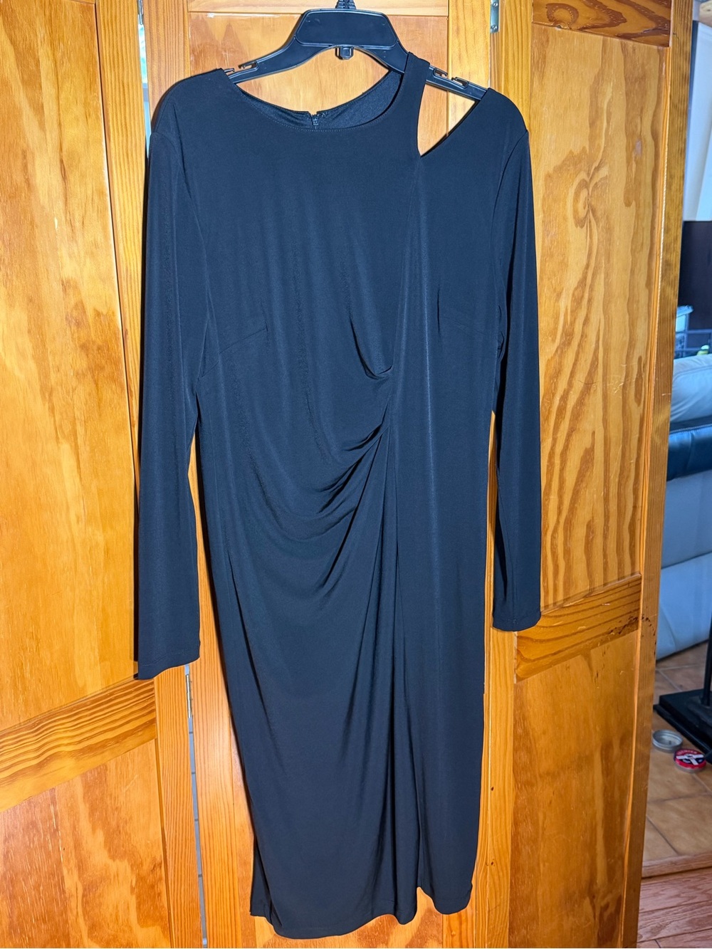 Philosophy Black Long-Sleeve Draped Dress with Asymmetric Cutout|Sz XL